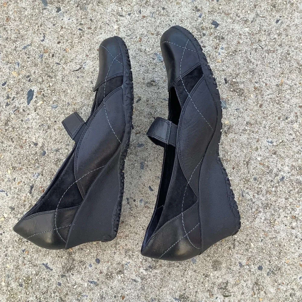 Merrell Orchid Black Leather Suede Mary Jane Wedge Shoes J46204 Vibram Womens 11